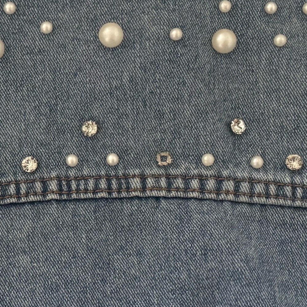 Forever 21 Blue Jean Jacket with Pearl Embellishments - Picture 3 of 6